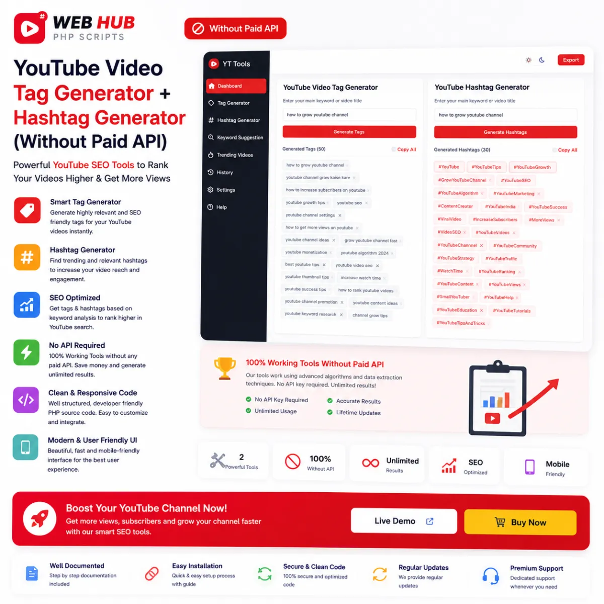 YouTube Tags Generator and Hashtag Generator PHP Script